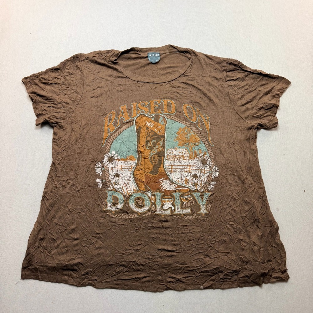Arula Graphic Tee Women A Brown Good Raised on Dolly Western Boot Short Sleeve